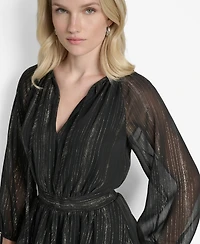 Dkny Women's Long Sleeve Metallic Dress