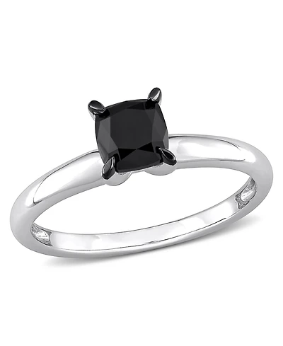 Macy's Cushion Cut Black Diamond Solitaire Engagement Ring (1 ct. t.w.) 14K White Gold