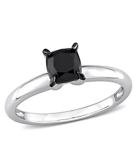 Macy's Cushion Cut Black Diamond Solitaire Engagement Ring (1 ct. t.w.) 14K White Gold