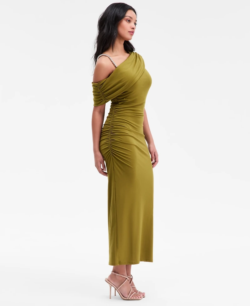 Rachel Roy Women's Asymmetrical Drape Beaded Strap Midi Dress