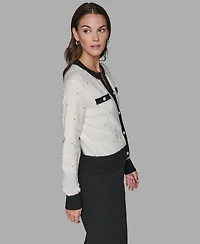 Karl Lagerfeld Paris Women's Crew Neck Front-Button Cardigan Sweater