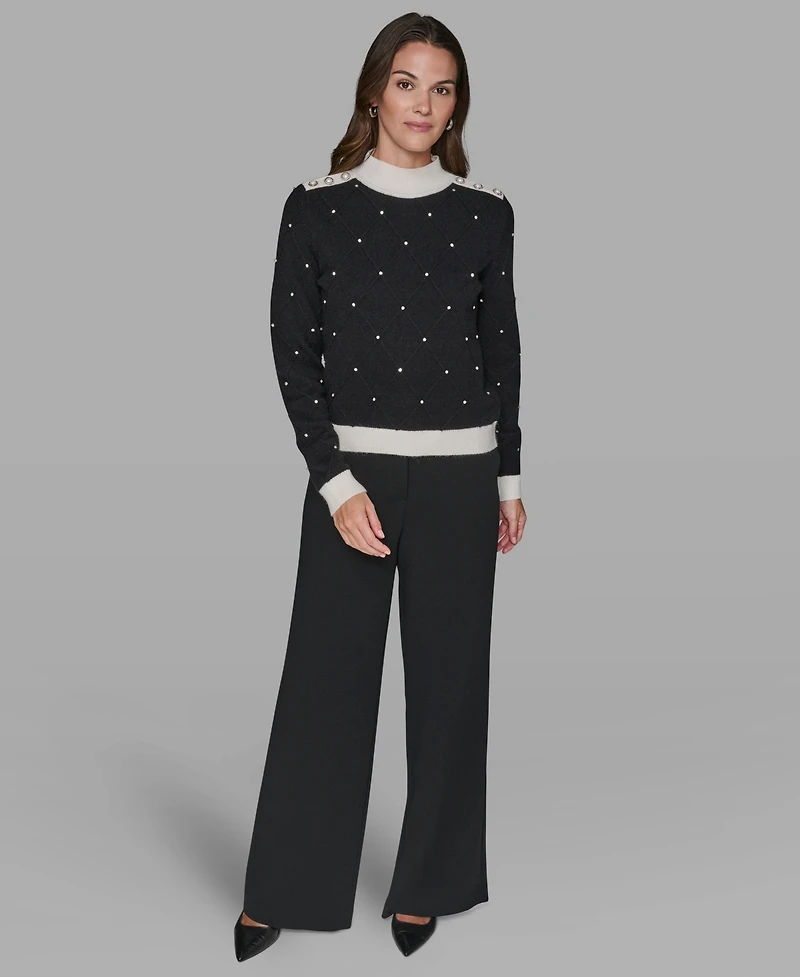 Karl Lagerfeld Paris Women's Mock Neck Long Sleeve Sweater