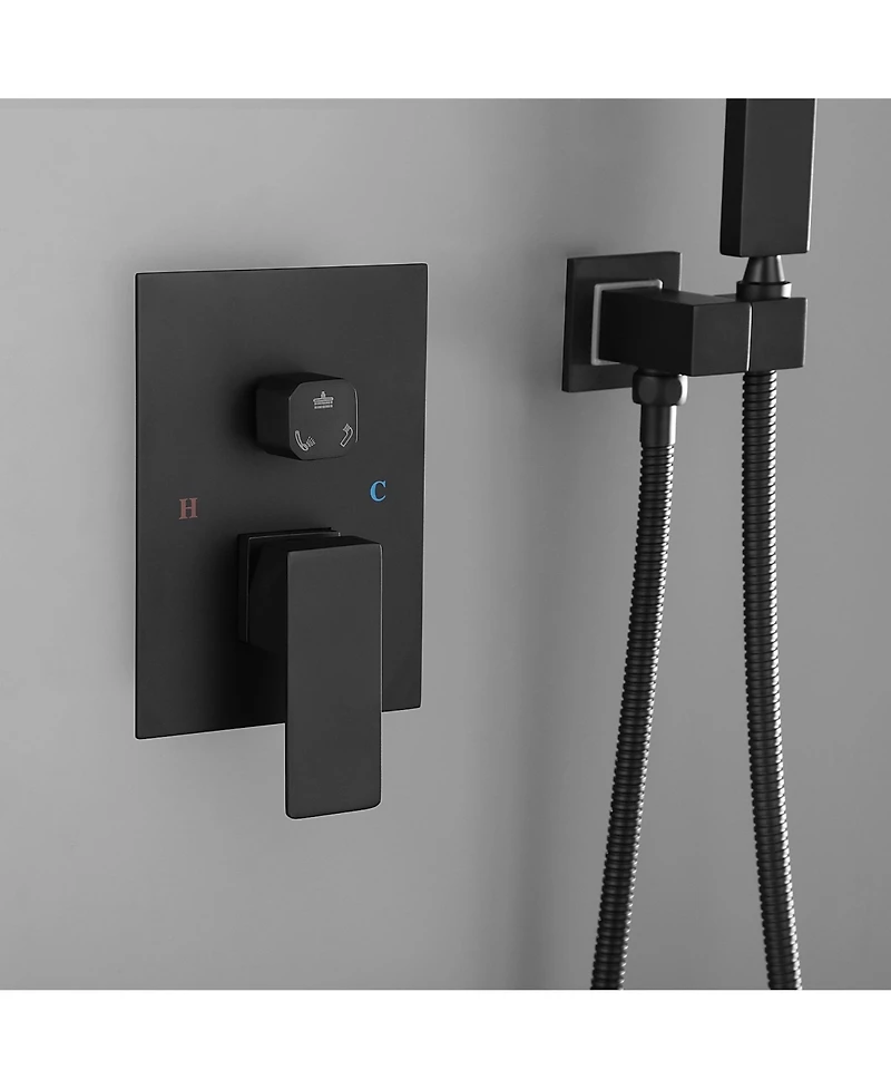 Rainsken Ceiling Mount Shower Faucet Set, Rain Mixer Shower Combo Set with Hand Shower, 16 inch Shower Head and Tub Spout, Matte Black