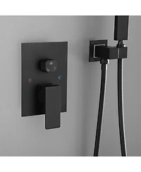 Rainsken Ceiling Mount Shower Faucet Set, Rain Mixer Shower Combo Set with Hand Shower, 16 inch Shower Head and Tub Spout, Matte Black
