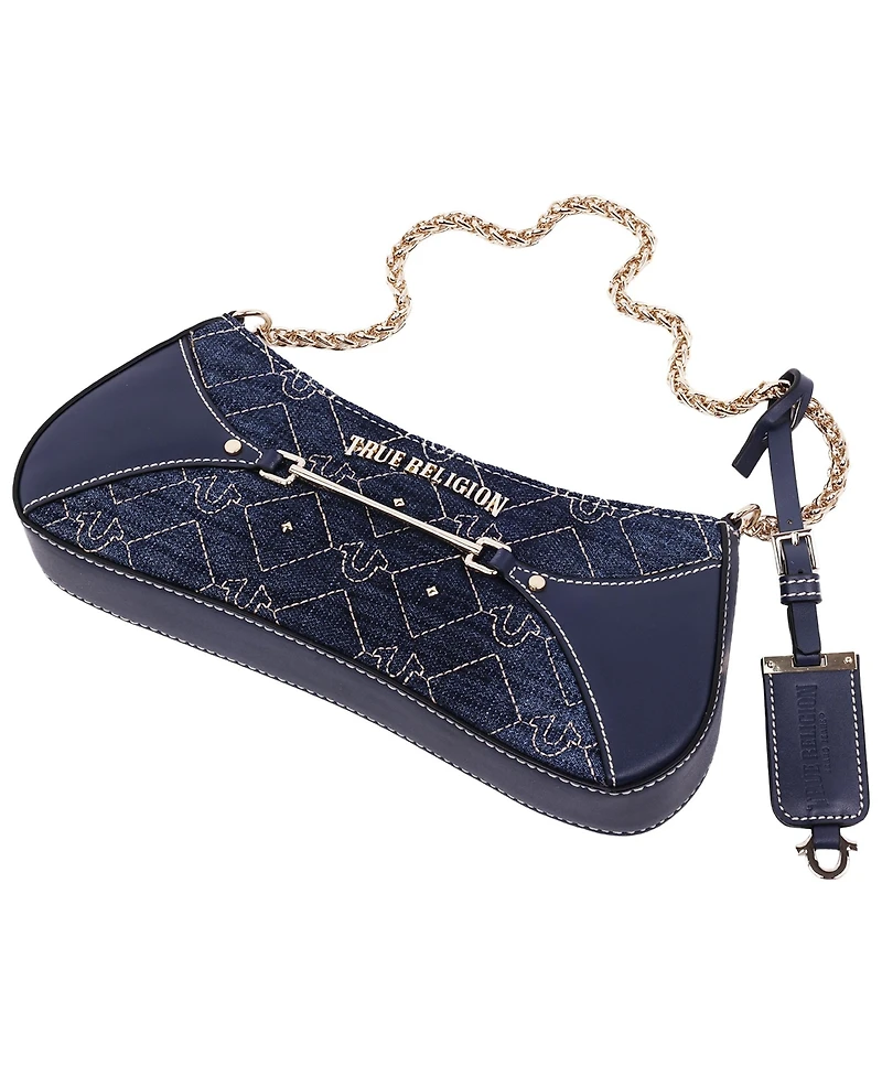 True Religion Studded Denim Chain Shoulder Bag