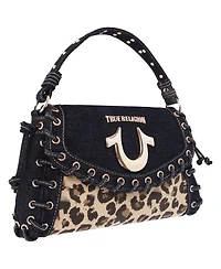 True Religion Denim Leopard Eyelet Trim Flap Bag