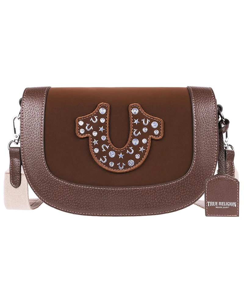 True Religion Studded Horseshoe Suede Flap Crossbody