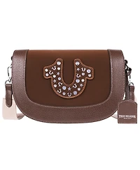 True Religion Studded Horseshoe Suede Flap Crossbody