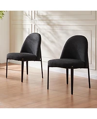 Morden Fort Glam 5-Piece Wood Round Dining Table with Black Boucle Chairs Metal Legs Dining Room Set for Kitchen