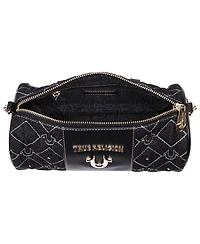 True Religion Studded Denim Zip Top Barrel Bag