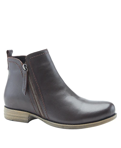 Spring Step Oziel Leather Bootie with Decorative Zipper and Chunky Sculpted Heel