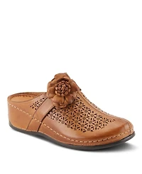 Spring Step Lilybean Leather Perforated Clogs with Floral Applique and Open Back
