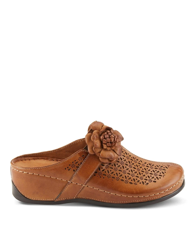 Spring Step Lilybean Leather Perforated Clogs with Floral Applique and Open Back