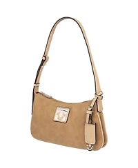 True Religion Logo Plaque Suede Shoulder Bag