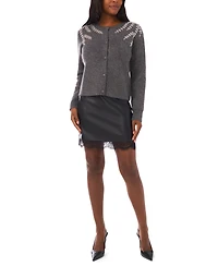 Vince Camuto Women's Beaded Embroidery Long Sleeves Cardigan Sweater