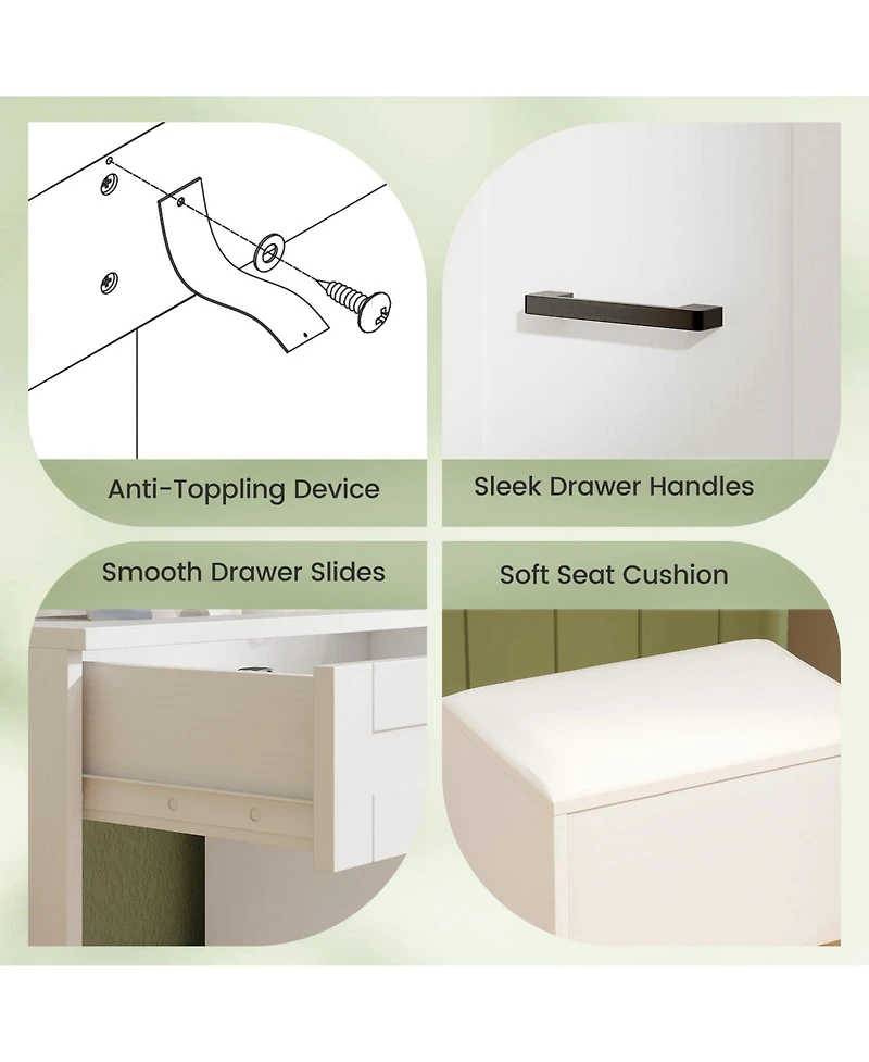 Dressing Desk with 3 Color Lighting and Hair Dryer Stand