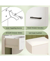 Dressing Desk with 3 Color Lighting and Hair Dryer Stand