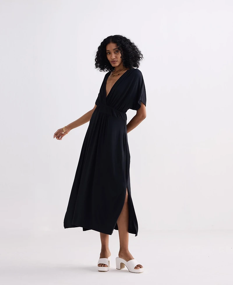 Reistor Women's Flowy A-Line Maxi Dress with Side Slits Black