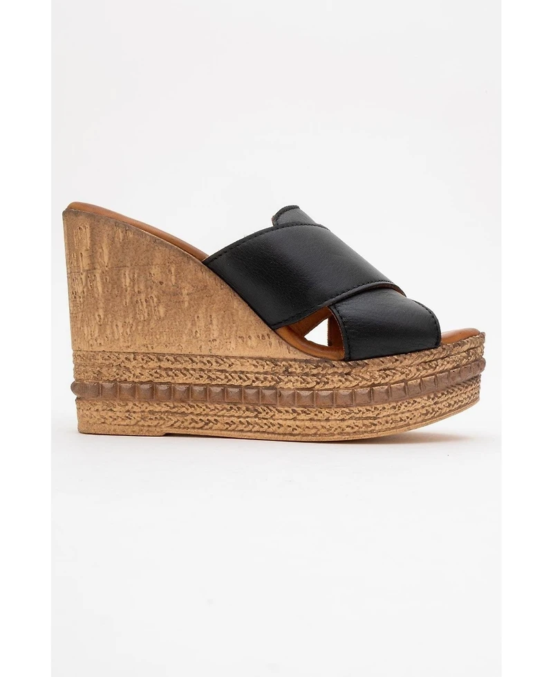 Forever & Always Shoes Lois Wedge Leather Sandal (Women)
