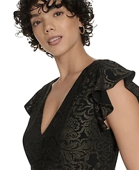 Tommy Hilfiger Petite Flutter Sleeve Foil Midi Dress