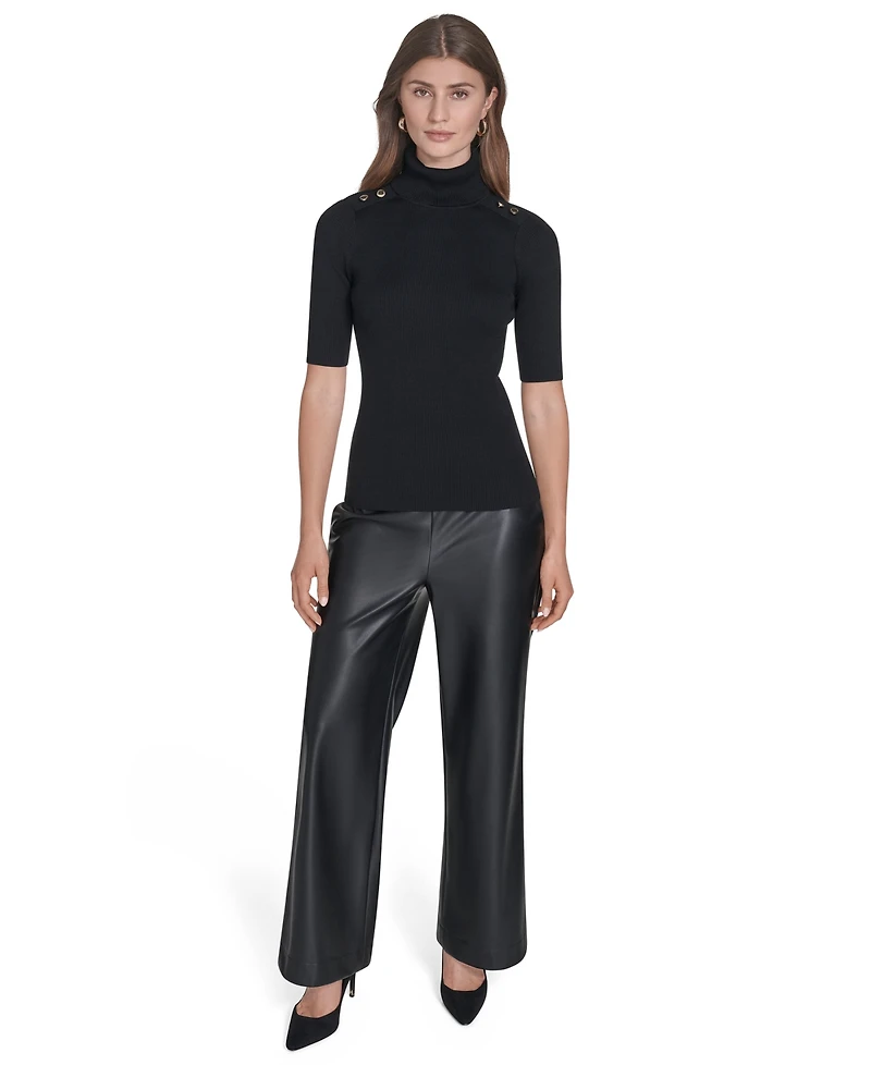 Halston Women's Ribbed 3/4-Sleeve Turtle Neck Top