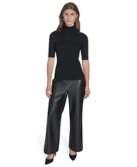 Halston Women's Ribbed 3/4-Sleeve Turtle Neck Top