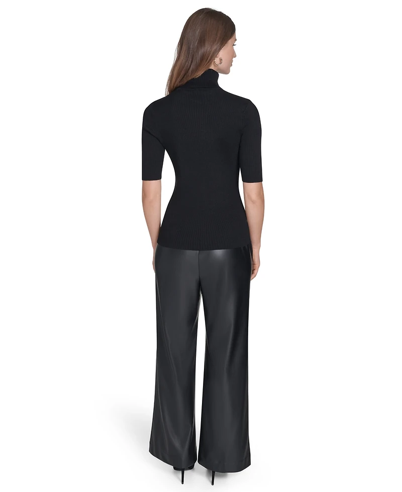 Halston Women's Ribbed 3/4-Sleeve Turtle Neck Top
