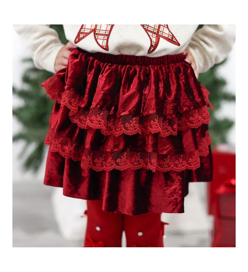 Sweet Wink Baby Girls Ruby Red Velvet Tiered Christmas Tutu Skirt