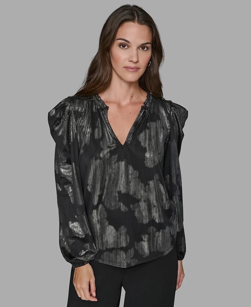 Karl Lagerfeld Paris Women's V-Neck Floral Printed Top
