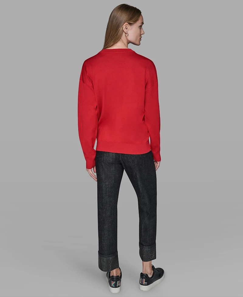 Karl Lagerfeld Paris Women's Long Sleeve Heart Detail Sweater