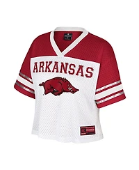 Colosseum Women's White Arkansas Razorbacks Treasure Cropped Football Jersey