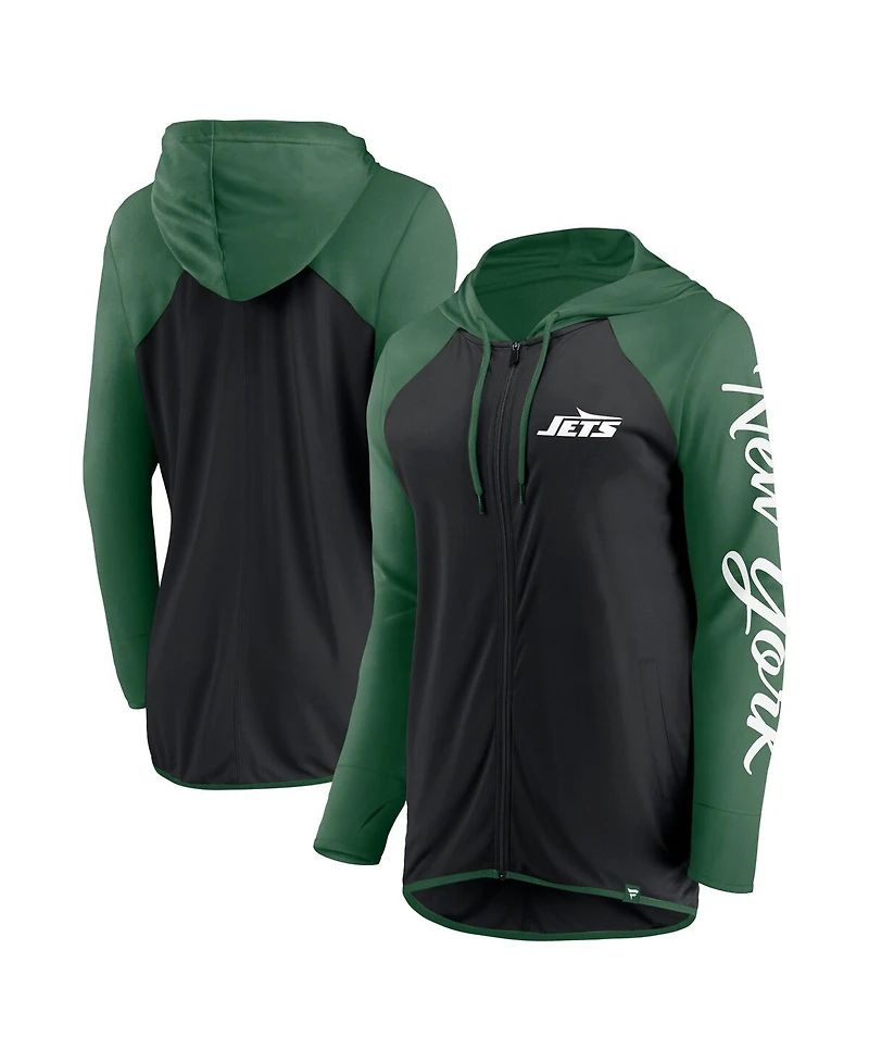 Fanatics Women's Black/Green New York Jets Script Full-Zip Hoodie