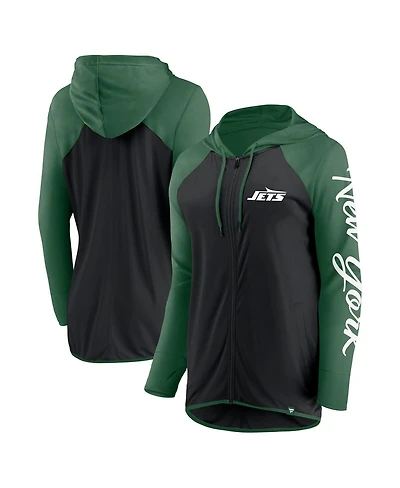 Fanatics Women's Black/Green New York Jets Script Full-Zip Hoodie