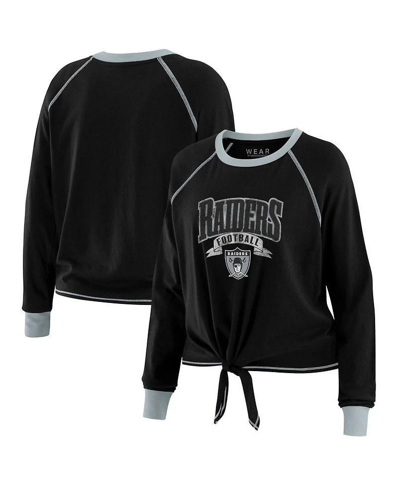 Wear by Erin Andrews Women's Black/Gray Las Vegas Raiders Plus Size Tie-Front Long Sleeve Top