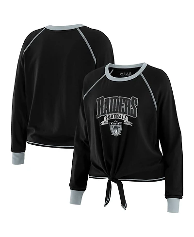 Wear by Erin Andrews Women's Black/Gray Las Vegas Raiders Plus Size Tie-Front Long Sleeve Top