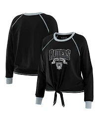 Wear by Erin Andrews Women's Black/Gray Las Vegas Raiders Plus Size Tie-Front Long Sleeve Top