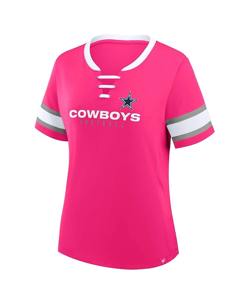 Fanatics Women's Pink Dallas Cowboys Redzone Draw Play Athena Lace-Up T-Shirt