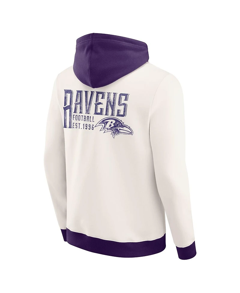 Darius Rucker Collection by Fanatics Men's Cream Baltimore Ravens Distressed Graphics Full-Zip Hoodie