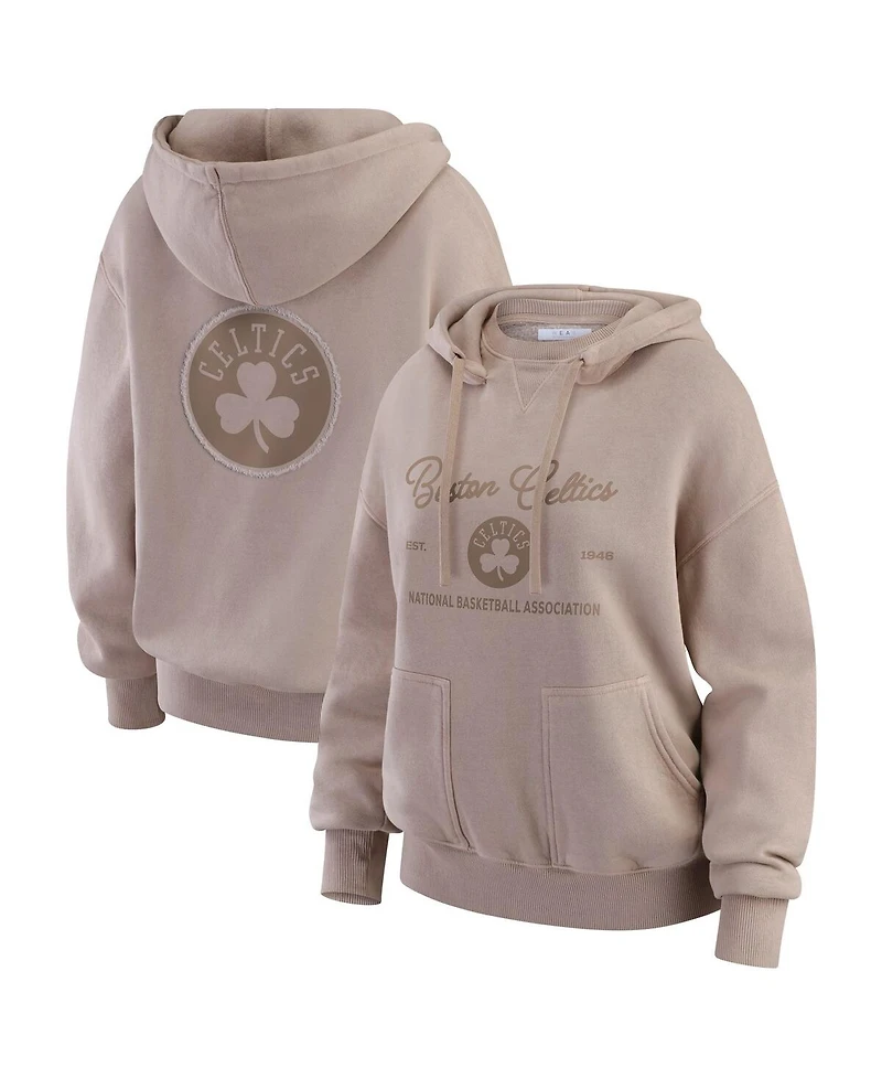 Wear by Erin Andrews Women's Tan Boston Celtics Washed Pullover Crewdie Hoodie