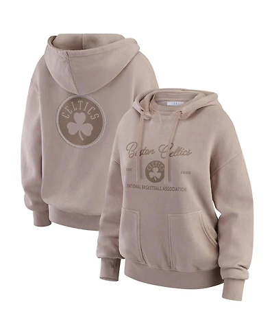 Wear by Erin Andrews Women's Tan Boston Celtics Washed Pullover Crewdie Hoodie