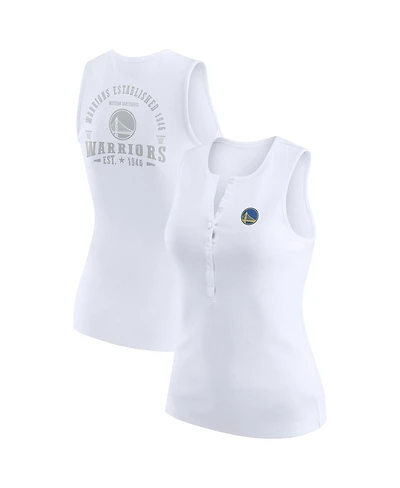 Wear by Erin Andrews Women's White Golden State Warriors Rib-Knit Henley Tank Top
