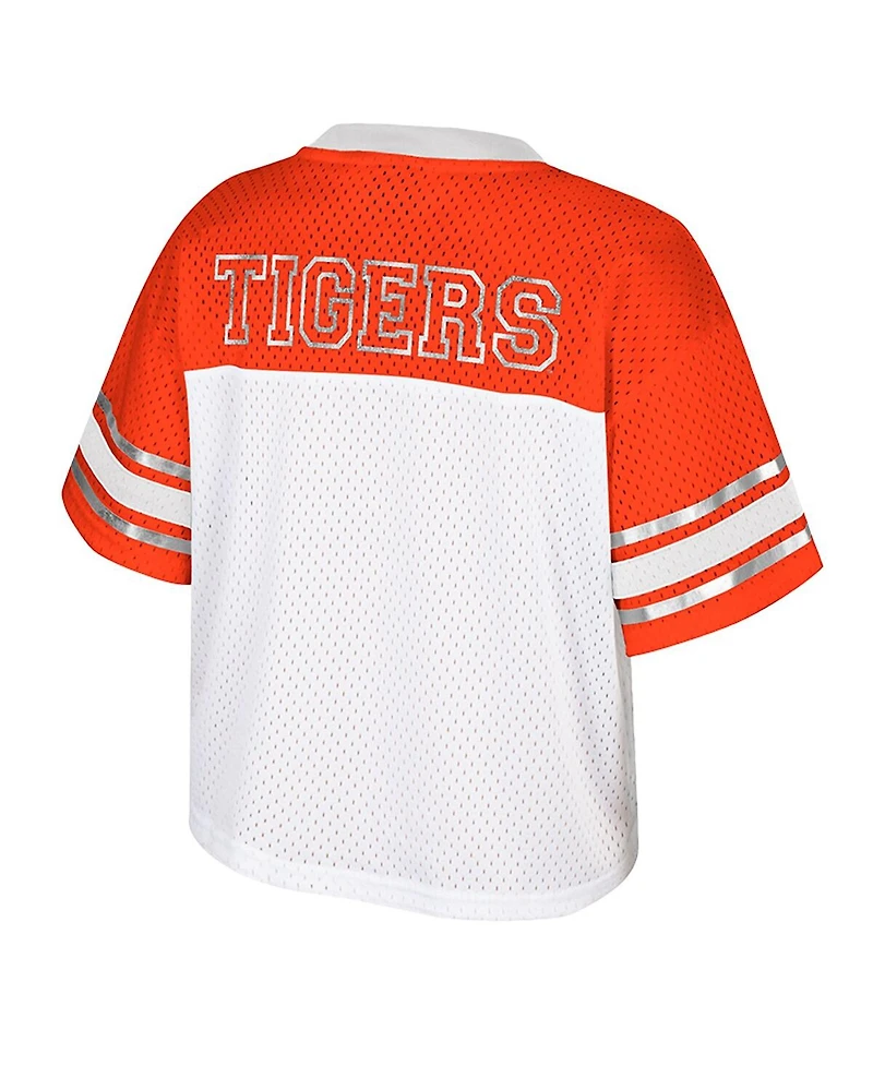 Colosseum Women's White Clemson Tigers Treasure Cropped Football Jersey