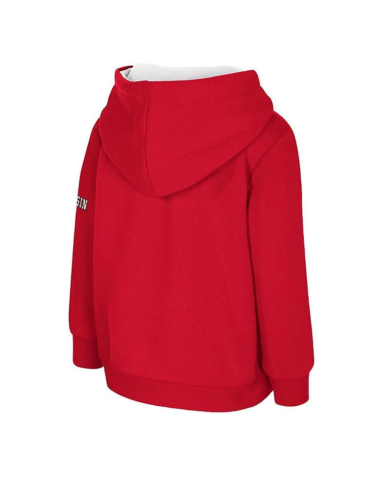 Colosseum Toddler Red Wisconsin Badgers Big Logo Volume Fleece Pullover Hoodie