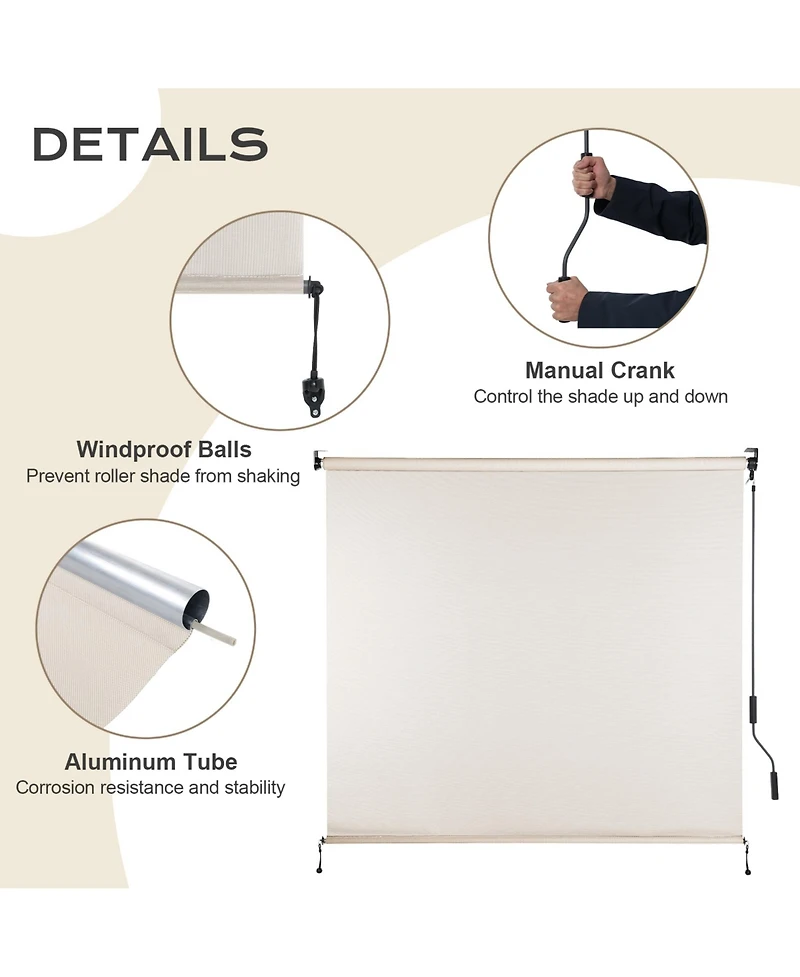Aoodor 5% Openness Cordless Solar Fabric Roller Shade, Sun Shade for Outdoor Gazebo or Pergola, 95% Uv Protection Blinds Porch Backyard