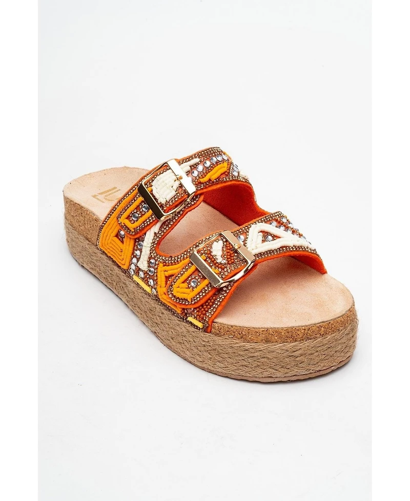 Prologue Shoes Bobby Beaded Straw Platform Slide Sandal (Women)