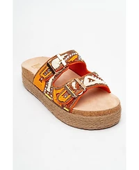 Prologue Shoes Bobby Beaded Straw Platform Slide Sandal (Women)