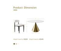 Morden Fort 5 Piece Round 47'' Faux Marble Dining Set Table with Beige Boucle Armless Chair