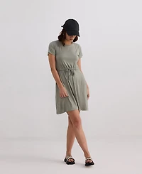Reistor Women's Drawstring Short T-shirt Dress Light Olive