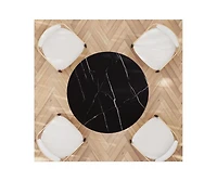 Morden Fort 5-Piece 47" Round Faux Marble Dining Set with Dining Boucle Chair for Kitchen, Dining Room