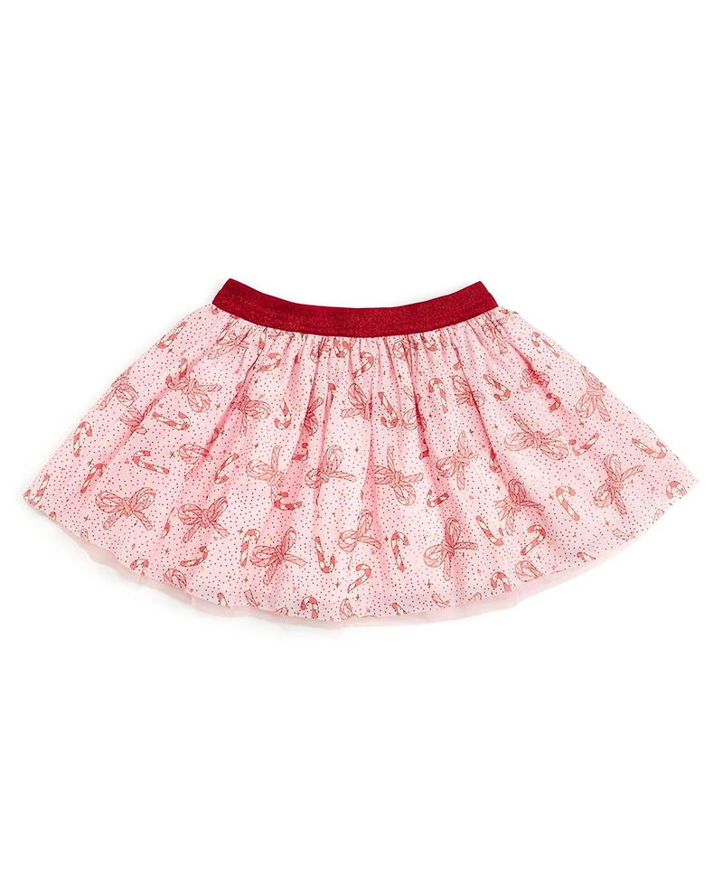 Sweet Wink Little and Big Girls Candy Cane Bow Printed Christmas Tutu Skirt